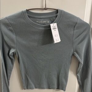 Abercrombie & Fitch Women's dusty blue/grey Ribbed Top